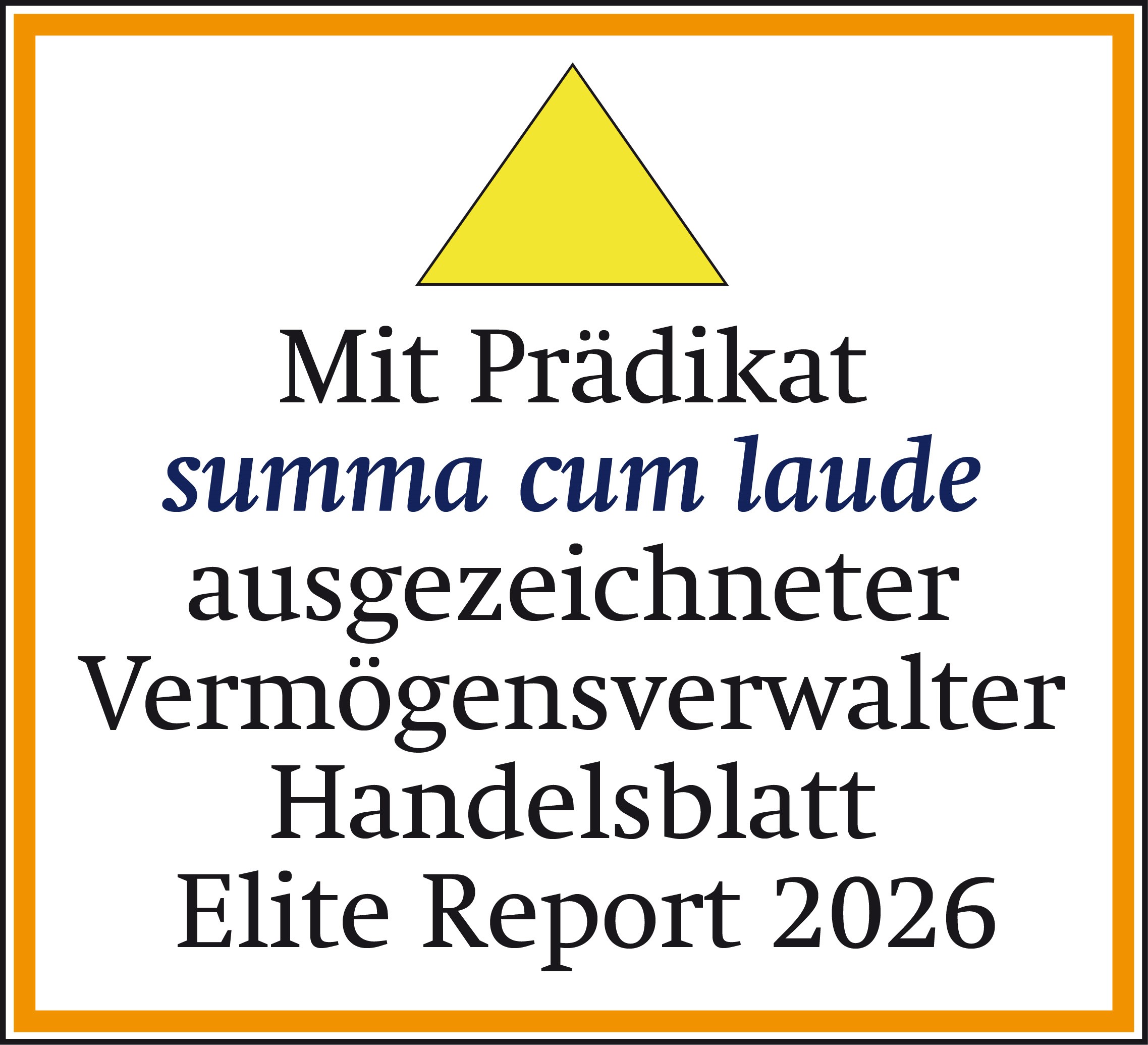 Zertifikat "summa cum laude" Handelsblatt Elite Report 2026