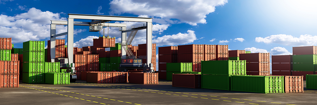 Bild von einem Containerterminal mit einem großen Portalkran